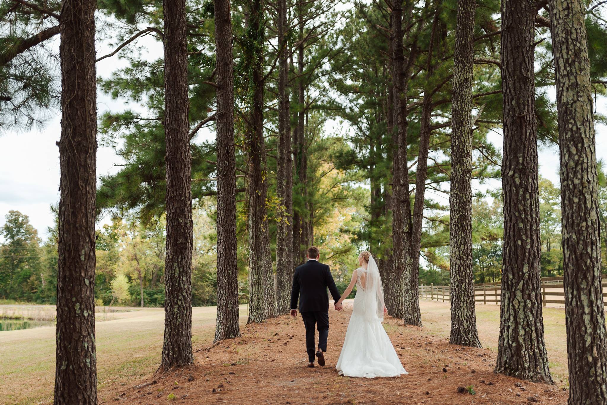 Welcome to Rural Hill Farm-bride and groom walking at the farm