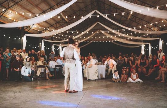 Bride and groom first dance inside pavilion at Rural Hill Farm wedding venue in Mt. Juliet near Nashville